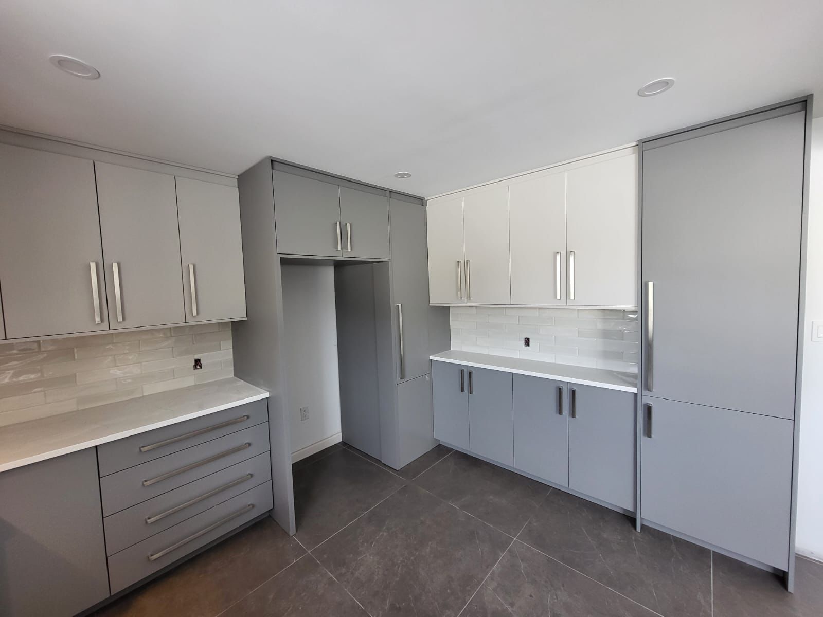 Gray aluminum kitchen cabinets